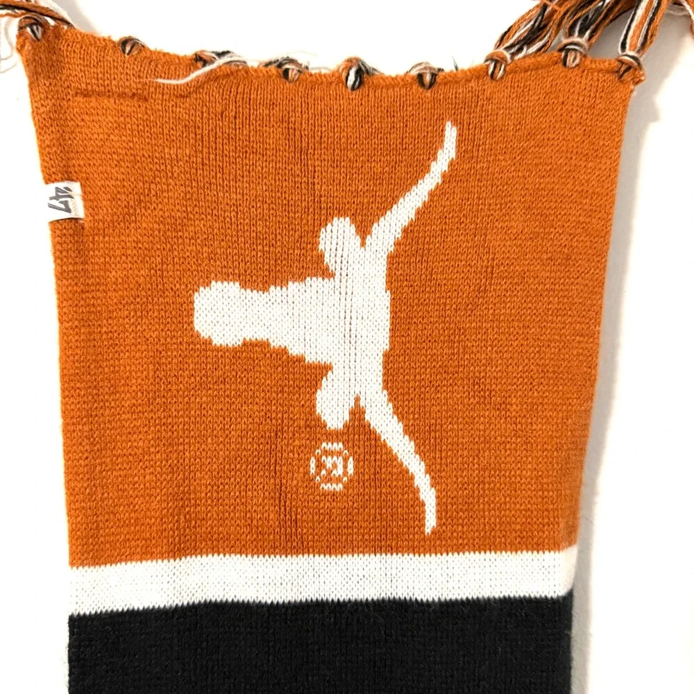 47 Brand Texas Longhorns Burnt Orange Knit Scarf NCAA Collegiate Logo Fringe 65